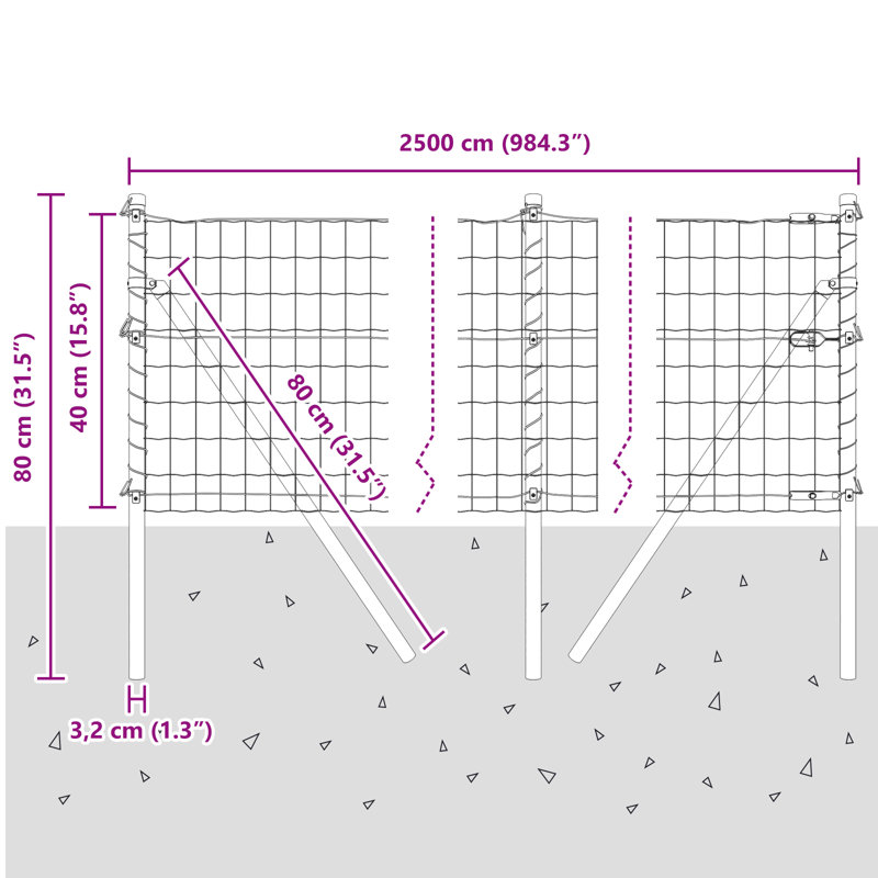 Galvanised Steel Border Fencing, Grey, 40 x 2500 x 0.2 cm