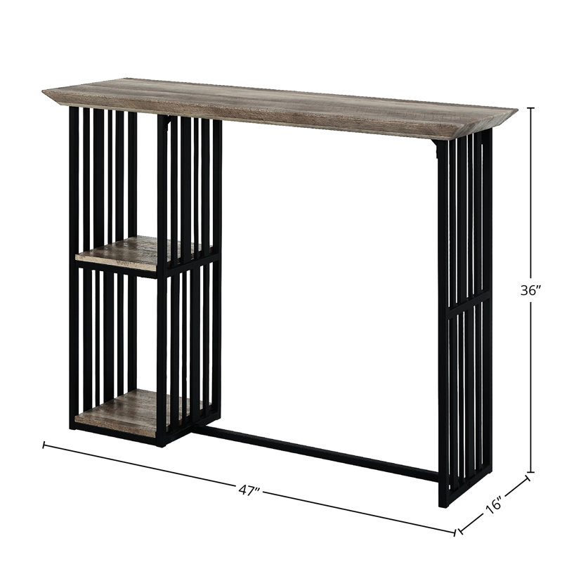 Table de présentation à hauteur de comptoir avec 2 tablettes - Chêne et fini noir sablé de style industriel