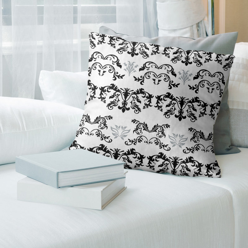 Housse de coussin Oakland Football Baroque, Faux lin, Blanc / noir / gris, 18" x 18"