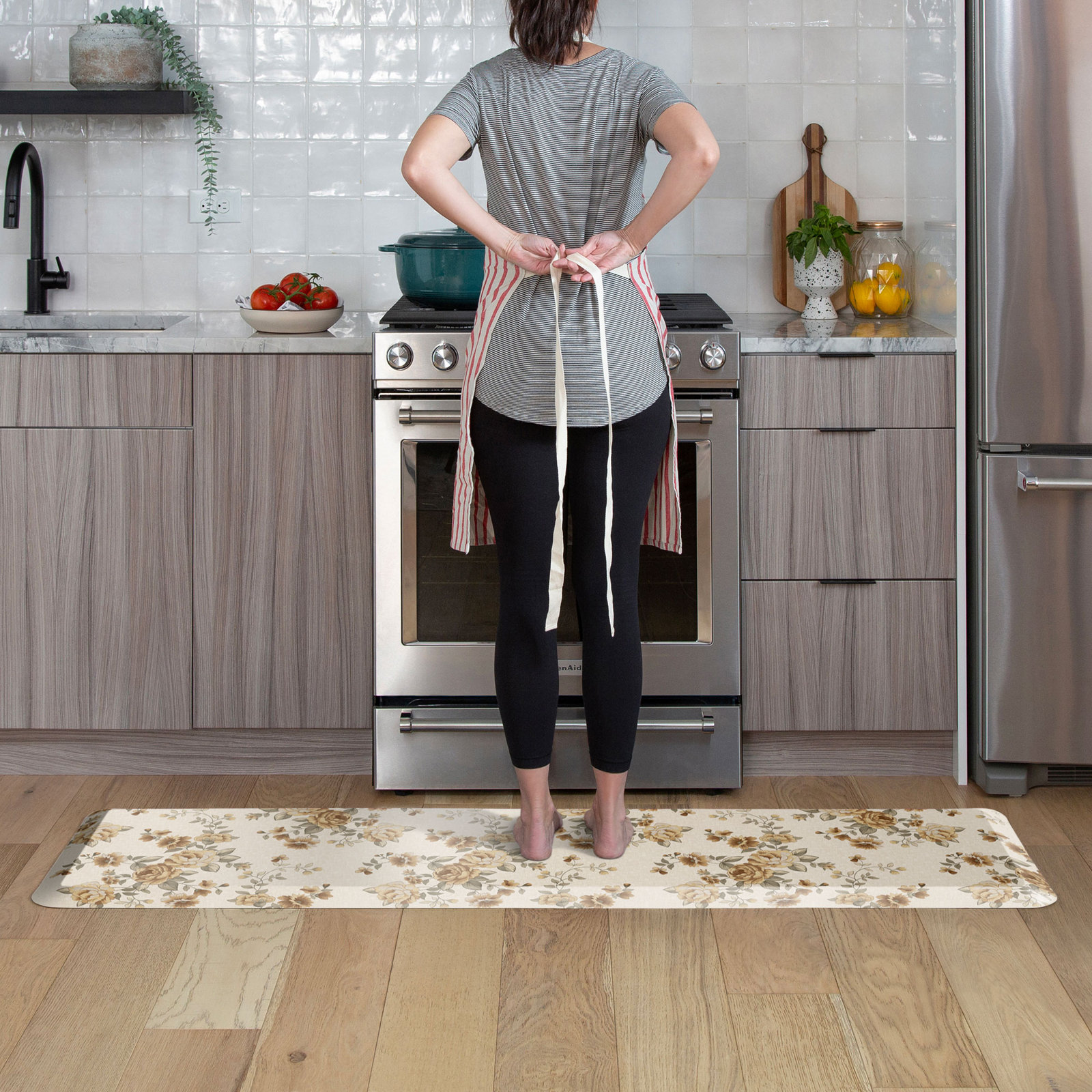 English Rose Garden Kitchen Comfort Mat, Linen, Runner 20" x 72"