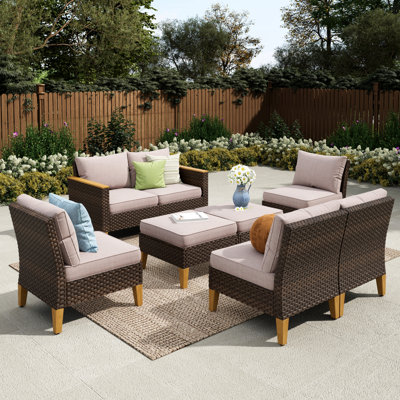 All Weather Wicker/Rattan 8 - Person Seating Group with Cushions