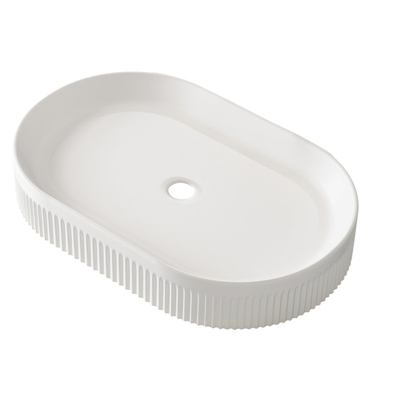 22.8 - Inch Contemporary Bathroom Vanity Of White Ceramic, Oval Vessel Sink With Vertical Striped Design, Center Drain And Pop Up Drain, Splash Solution Ceramic Vanity, Body, Up, Fixture
