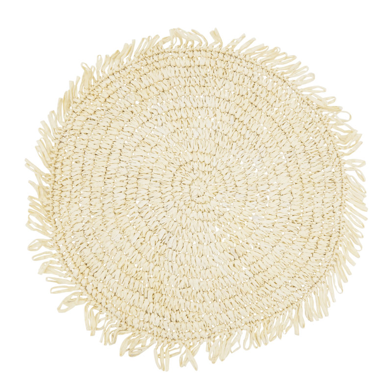 Kiri Collection 100% Paper Raffia No Pattern Round Placemat, Ivory