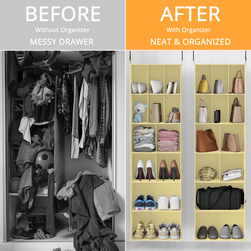 2 Pack Hanging Closet Organizer with Dividers, 24 Compartments Hanging Shoe Shelves for Closet, Wardrobe, RV and Garment Rack