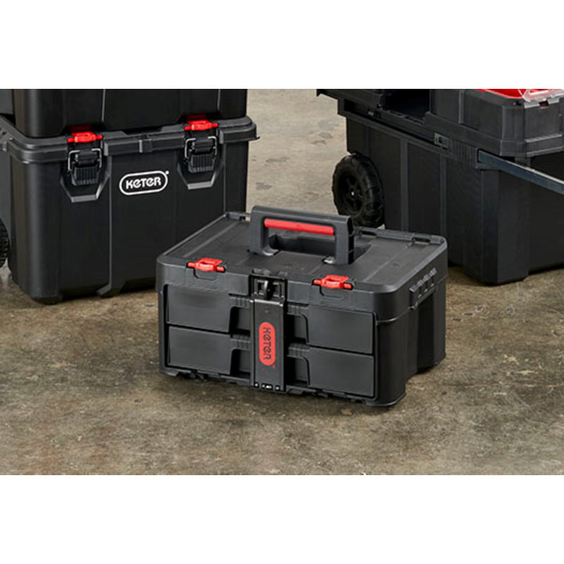 Keter Stack-n-Roll Two Drawer Tool Box Tool Storage for Small Parts and Power Accessories, Fits Keter Modular Tool Storage System, Black