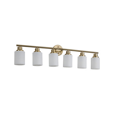Golden Bathroom Vanity Lighting Fixture, 6-, Frosted Glass Shades, Modern Wall Mount , Mounted Design