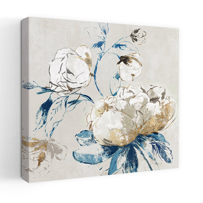 Pivoine délicate rétro dorée II, H 18 po x l 18 po