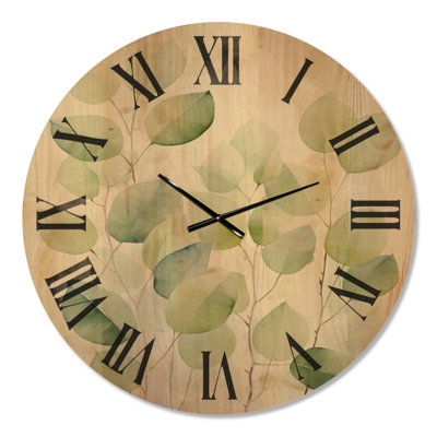 Grande horloge murale ronde minimaliste en bois à feuilles