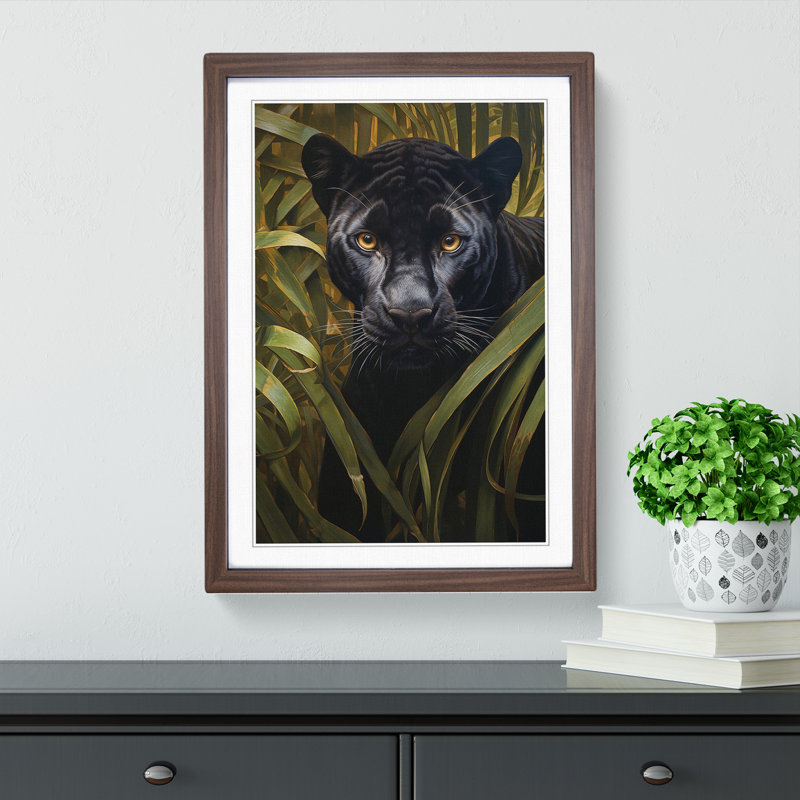 Panther Symbolism No.2 - Single Picture Frame Print on Wood, Walnut Framed, 46cm H x 34cm W x 2" D