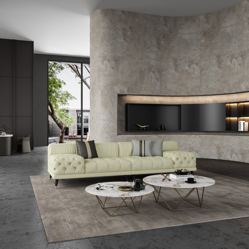 Sofa, Off White Genuine Leather