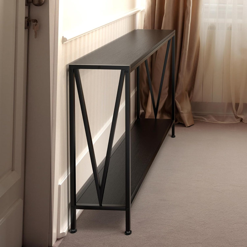 43" Industrial Narrow Console Table:2-Shelf Metal Hallway Table