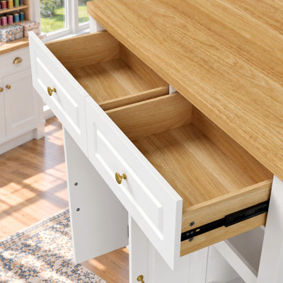 42.1" Craft Table with Storage, 18.6"–28.5" Expandable Folding Top, 2 Drawers, Cabinet, 6 Open Shelves and Casters