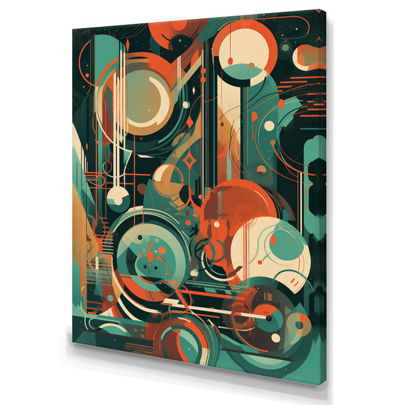 Vert et orange Mid Century Innovations IV, reproduction d'art sur toile, H 40 po x l 30 po x P 1,5 po, Toile tendue
