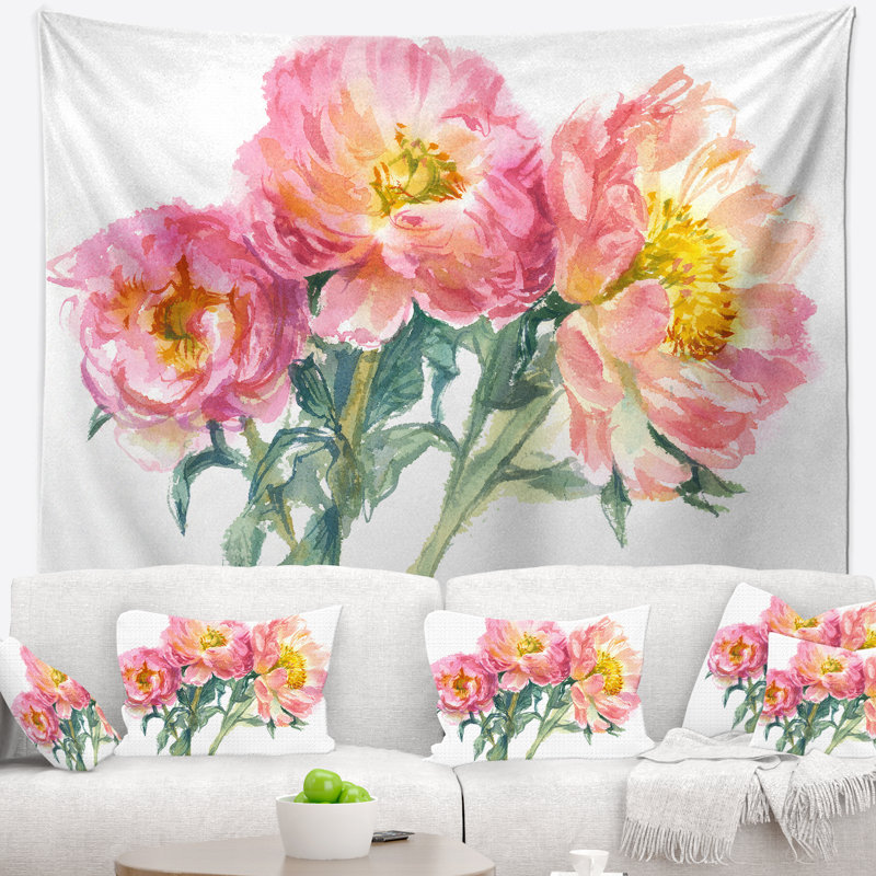 Bouquet de tapisserie aquarelle pivoine rose, H 50 po x l 60 po