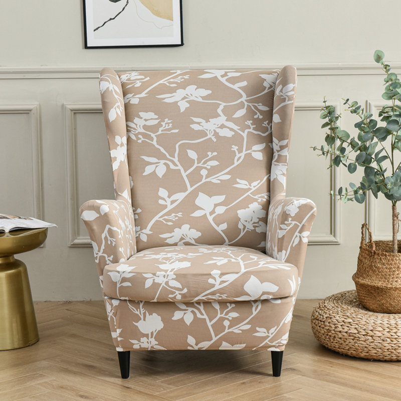 Housse extensible pour tabouret tigre, Coton à 100 % avec imprimé floral beige