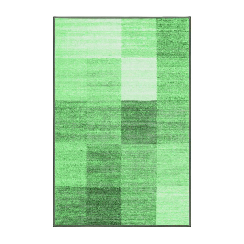 Tapis contemporains vert émeraude lavable à la machine 1807, Rectangle de 5 pi x 8 pi
