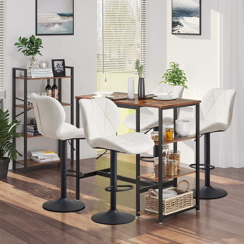 Abdur-Rasheed Swivel Upholstered Adjustable Height Counter Stool with Metal Frame, White PU