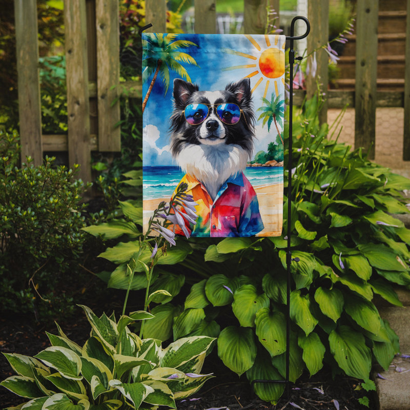 Bouvier bernois avec drapeau de jardin, Poméranien