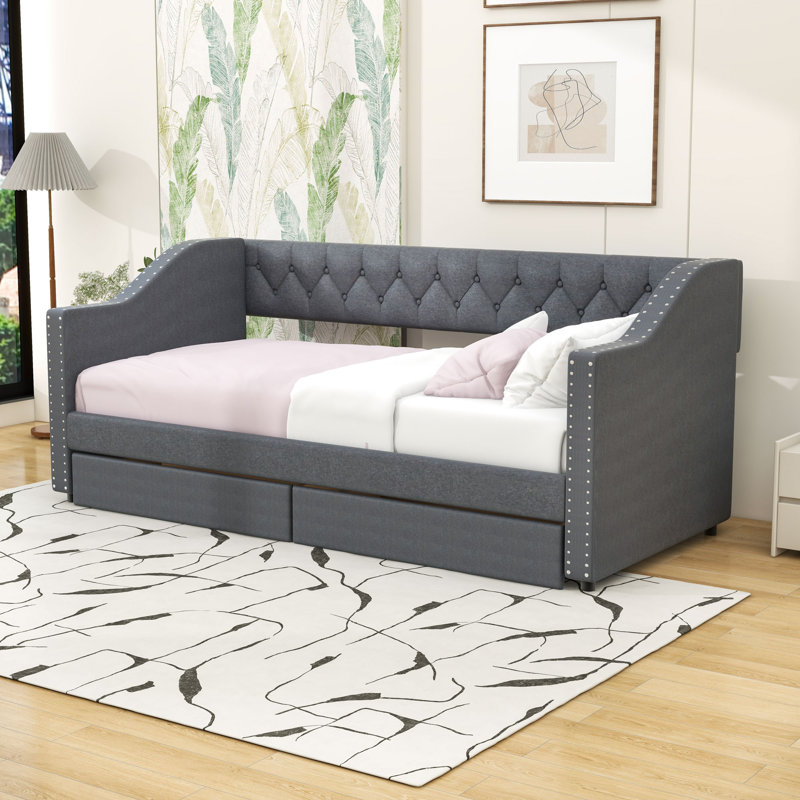 Twin Size Linen Upholstered Daybed with Drawers