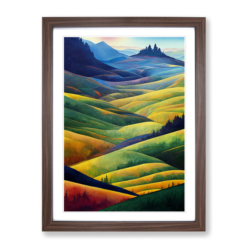 Meadow Landscape Watercolour No.3 - Framed Print, 46cm H x 34cm W x 2cm D, Walnut