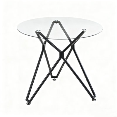 35.4-inch round tempered glass dining table, suitable for 1-4 people, space-saving small kitchen dining table, equipped with sturdy metal table legs, suitable for dining room, living room,Black