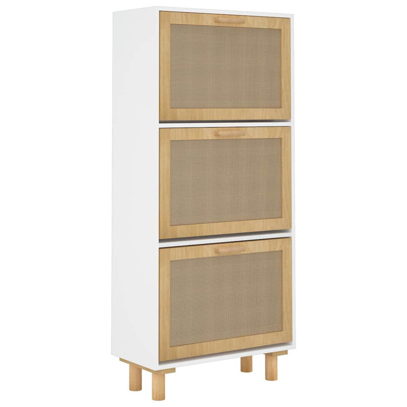 Shoe Cabinet 52x25x115 cm Engineered Wood&Natural Rattan, White