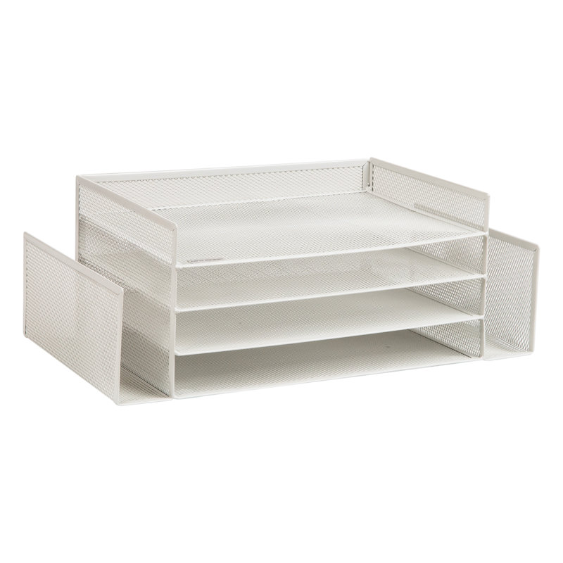Mind Reader Desktop Organizer, File Storage, Paper Tray, Workspace, Office, Metal Mesh, 16.75"L x 9.15"W x 6"H, White