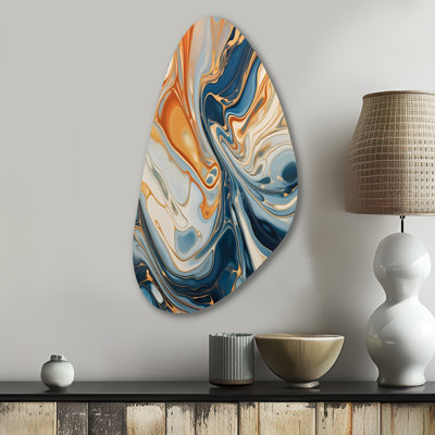 «Teal Orange Aqua Symphony», art mural abstrait en forme de métal, reproduction d'art asymétrique moderne