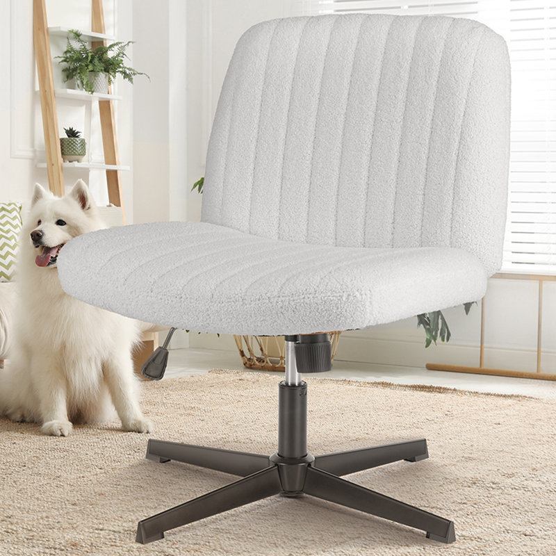 Brenae Upholstered Armless Swivel Task Chair, Beige, Teddy Fabric