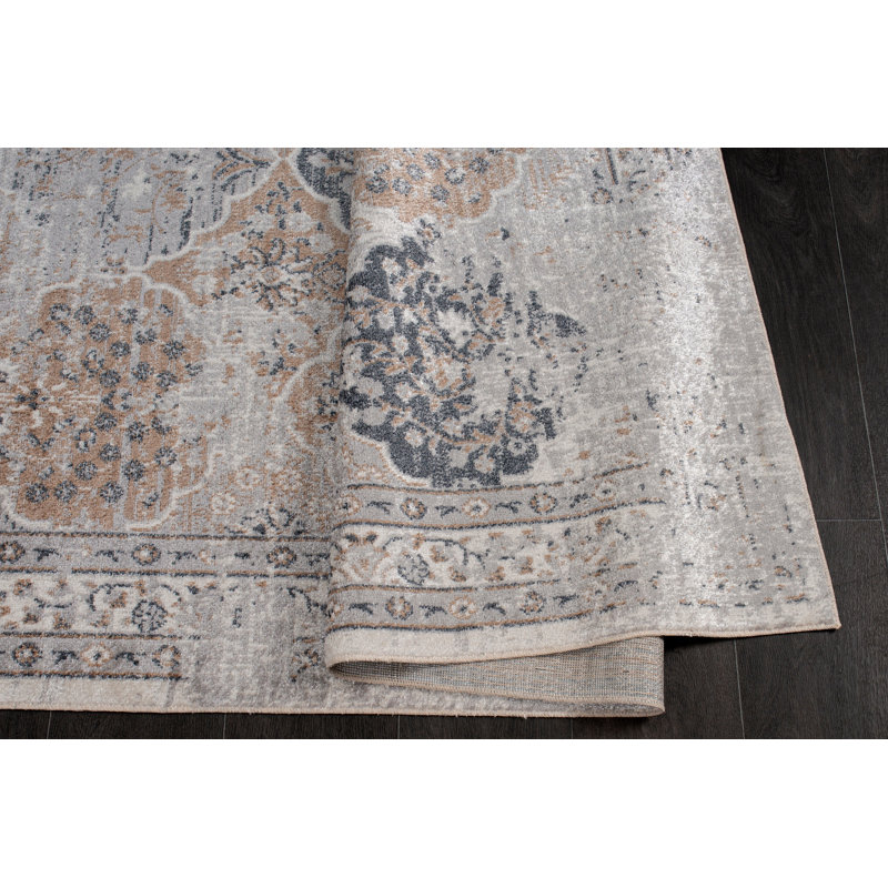 Tapis oriental en polypropylène / jute tissé à la machine Georgeana en brun / gris, Rectangle 6 pi 7 po x 9 pi 6 po