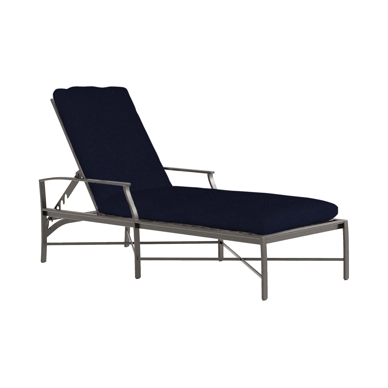 Monaco Wrought Aluminum Outdoor Chaise Lounge, No Welt, Linen Navy, Slate Gray