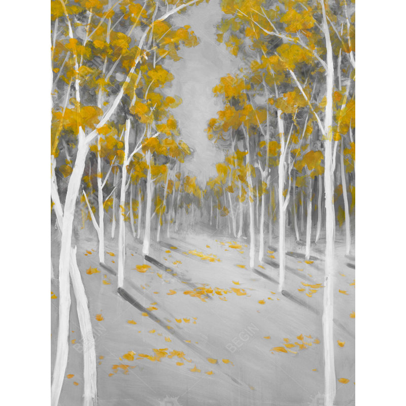 Forêt de bouleaux jaunes - paysage de toile jaune pour la décoration intérieure