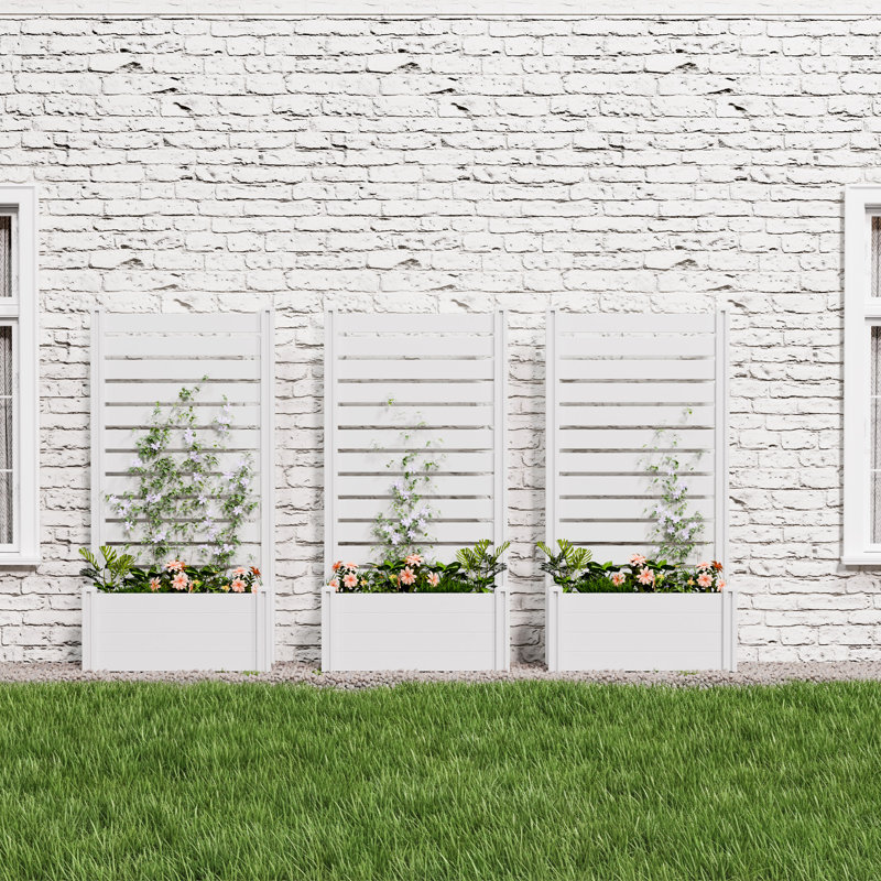 Ensemble de jardinière extérieure en PVC 71 po x l 35 po x P 12 po avec treillis pour jardin surélevé, 3