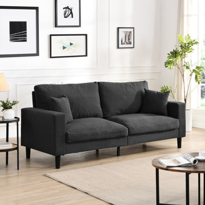 Moderne à 3 sièges, 74 po, gris foncé, rembourré, haute résilience et confortable pour le salon, le canapé de la chambre à coucher, la chambre à coucher avec un design pratique et un appartement