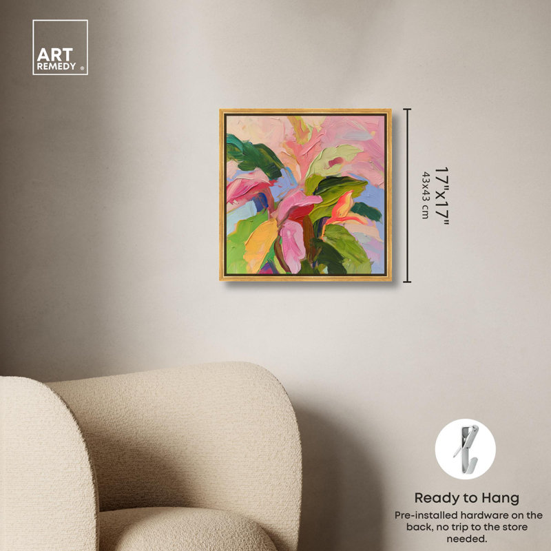 Art Remedy, art tropical brillant sur toile, H 17 po x l 17 po, Cadre flottant doré