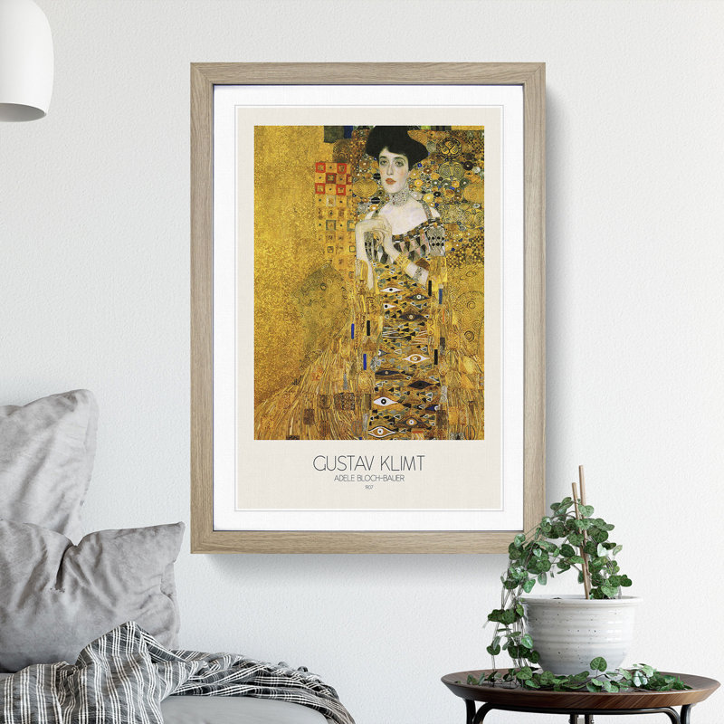 Adele Bloch-Bauer with Border by Gustav Klimt - Picture Frame Painting, 48cm H x 36cm W x 2cm D, Oak Framed