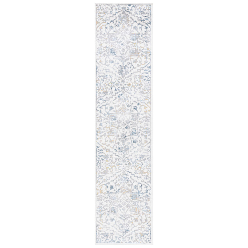 Tapis blanc / bleu Lowrey, Tapis de couloir 2 pi 2 po x 9 pi