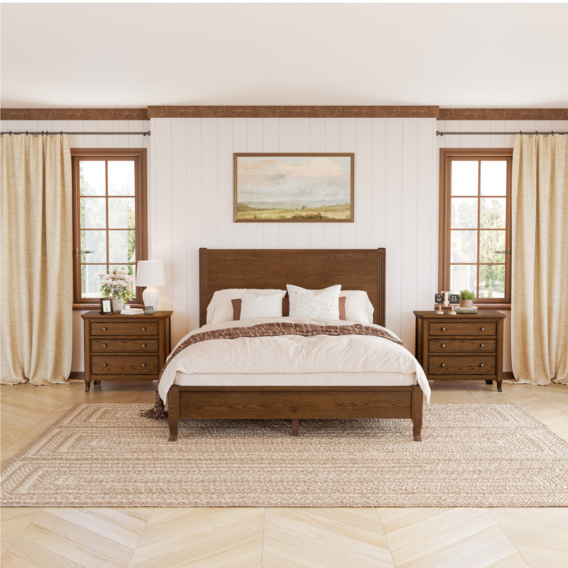 Solid Wood Panel Bedroom Set, Walnut, Queen