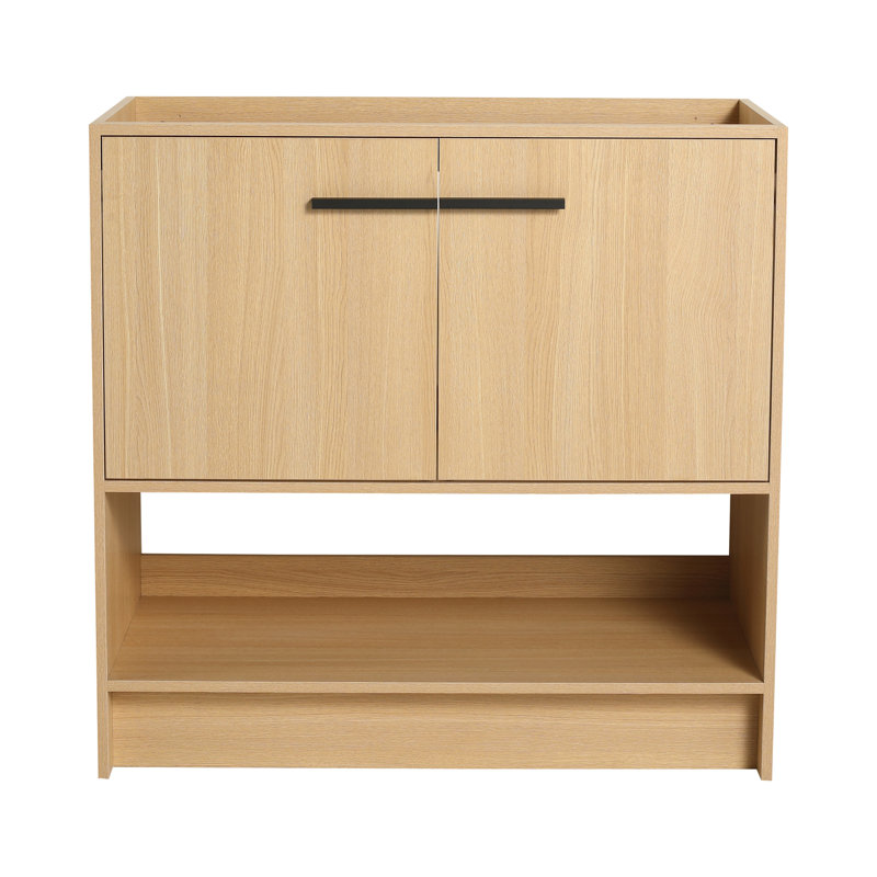 Meuble-lavabo autoportant en contreplaqué 36 po, 2 portes et résistance à l'humidité, assemblage simple, style américain, meuble-lavabo en chêne éclair, contreplaqué