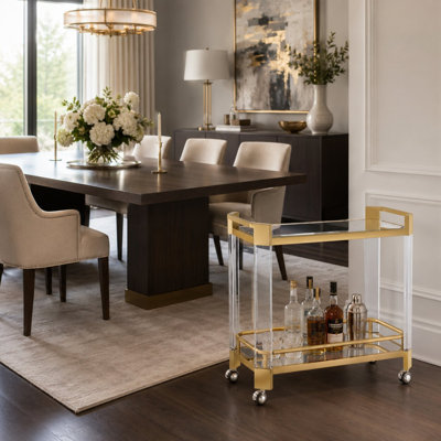Modern Clear Acrylic and Stainless Steel Gold Bar Cart