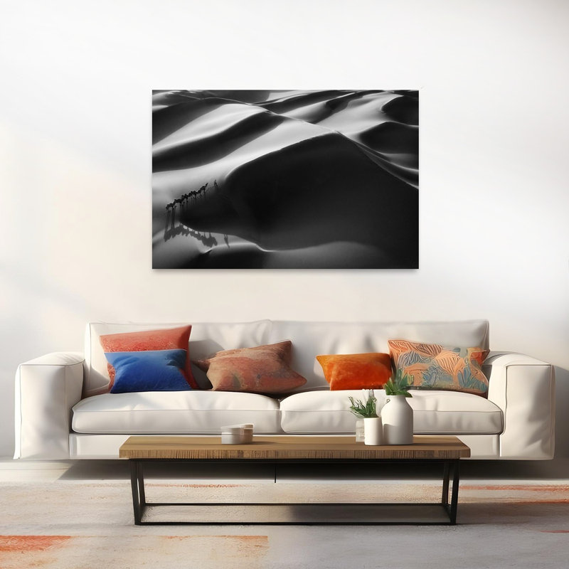 Désert dune caravane, paysage dramatique minimaliste, impression d'art mural, H 40 po x l 60 po