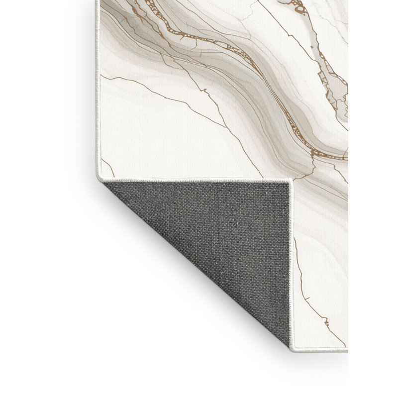 Tapis gris moelleux doux et moelleux en marbre Cozine, Rond 3 pi