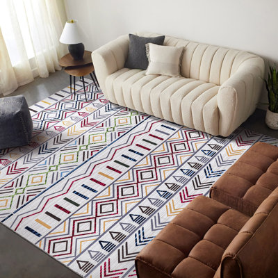 Geometric Cotton and Chenille Flatweave Area Rug