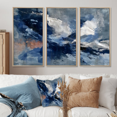 «Blue Sturdy Guardians Accent With White», ensemble d'art mural abstrait