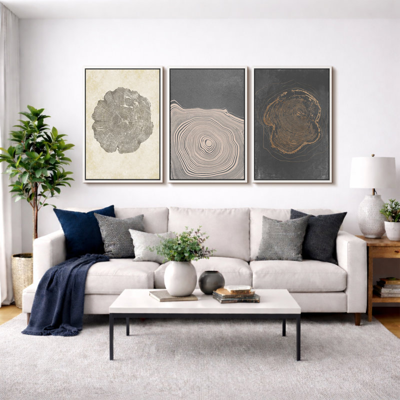 «Tree Ring», œuvre de souche en bois gris beige, images murales minimalistes modernes organiques minimalistes, impression sur toile encadrée, 3 pièces, art mural: 16 po x 24 po x 3 pièces, 24 po x 36 po x 3 pièces