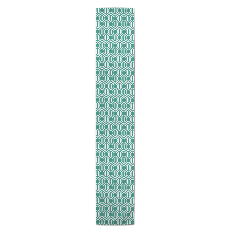 Chemin de table Doster, 90 po x 16 po, Bleu sarcelle, Géomestrique 8