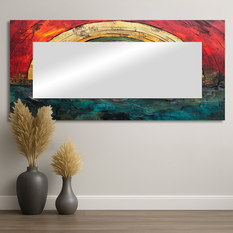 Abstrait marbré de la vie II - miroir traditionnel pour décoration murale - impression sur métal, 28 po x 60 po