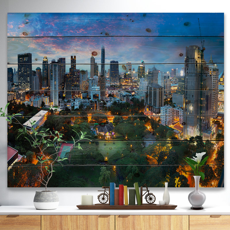 Horizon de la ville de Bangkok - impression, H 36 po x l 46 po x 1,5 po, Bois