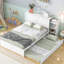Lit double pleine grandeur avec tablettes coulissantes et lit gigogne simple, blanc - bois massif pour une charmante plateforme de sommeil