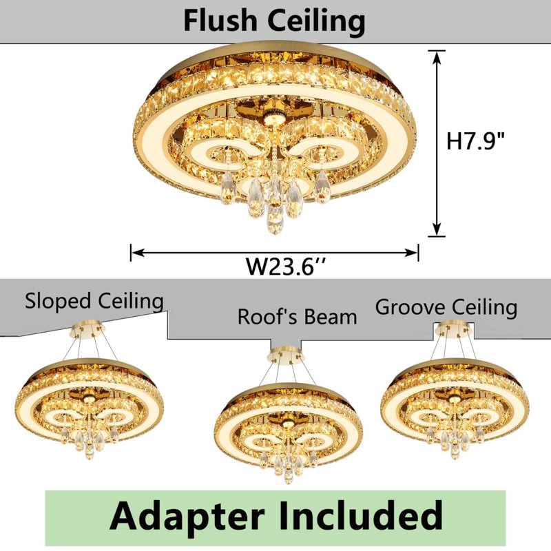 Glam Dimmable Led Crystal Chandelier, Gold